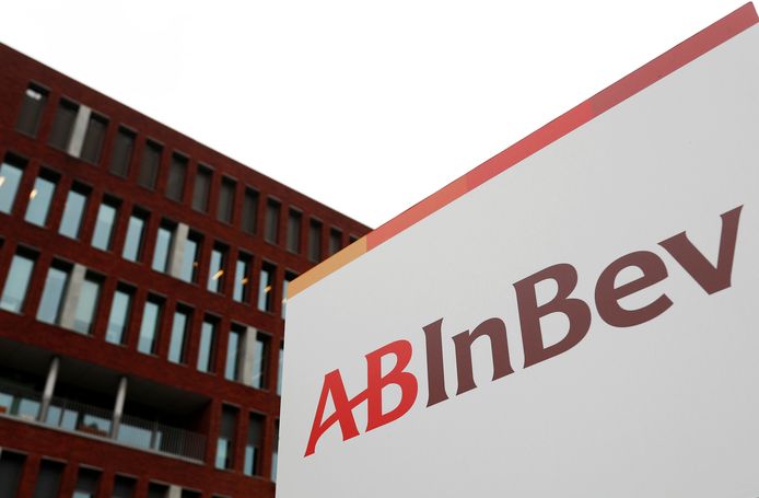 Het logo van AB Inbev in Leuven.