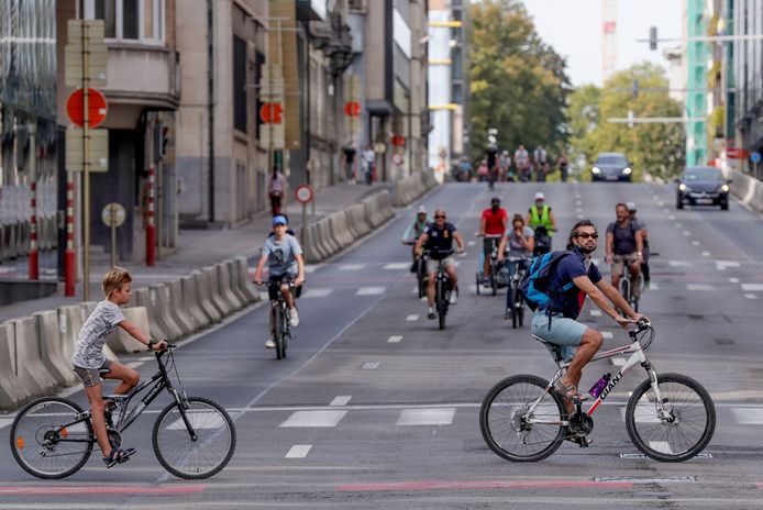 Des cyclistes lors de la journée sans voiture à Bruxelles, édition 2019.