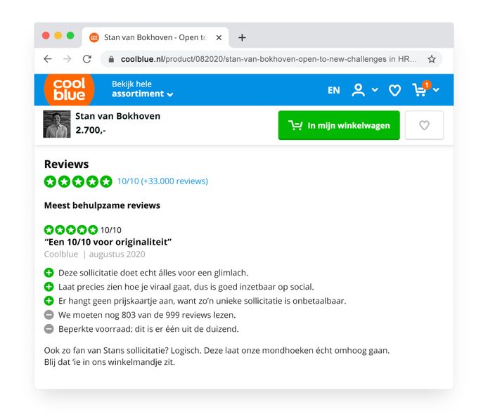 Stan Biedt Zichzelf Te Koop Aan Bij Coolblue Als Sollicitatie Geniaal Werk Ad Nl