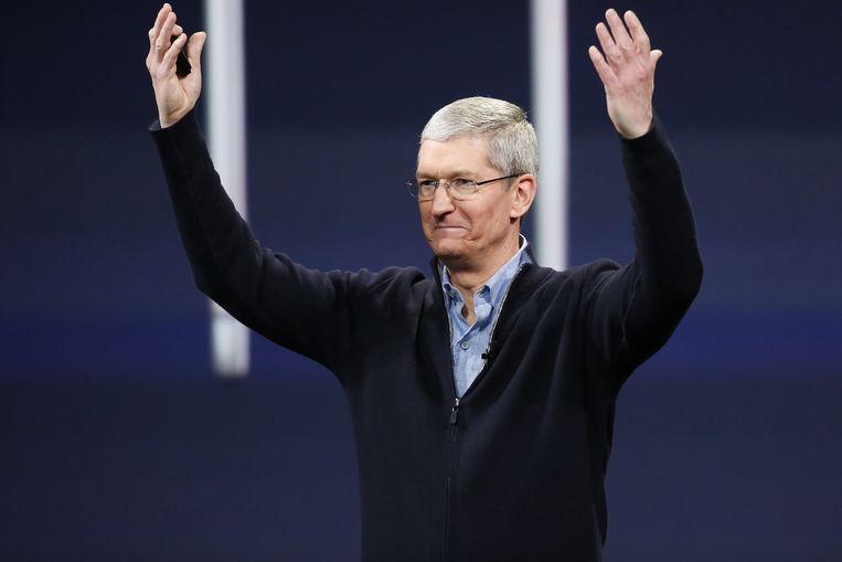 Apple-CEO nadat hij net de Apple Watch heeft voorgesteld. Lanceert hij vanavond ook een streamingservice voor muziek? Beeld AFP