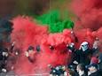 De NEC-fans steken vuurwerk af tijdens de Gelderse derby tegen Vitesse.