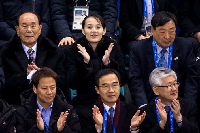 Kim Yo-jong - de zus van Kim Jong-un - tijdens de Olympische Winterspelen in Zuid-Korea.