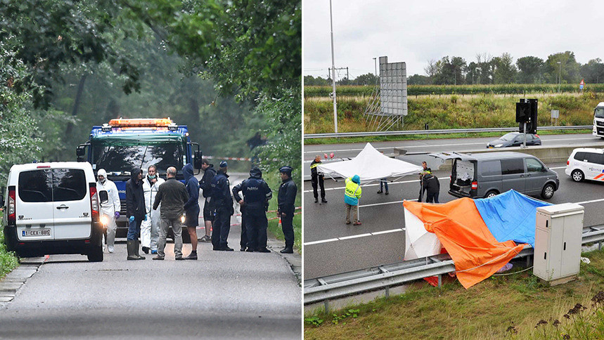 Onderzoek na de liquidatie van Silvio Aquino in België (links). Drie kwartier later werd langs de A73 bij Roermond (rechts) het lichaam van een zoon van moordverdachte Sandro H. achtergelaten.