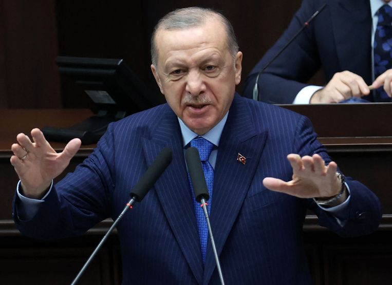 President Erdogan tijdens een recente speech in het parlement in Ankara. Beeld AFP