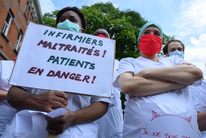 Manifestation aux hôpitaux Iris à Bruxelles, ce 16 juin