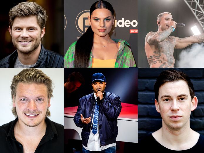 Tim Douwsma, Famke Louise, Bizzey (bovenste rij, vlnr) en Thomas Berge, Brace en Hardwell (onderste rij, vlnr) deelden een boodschap onder het mom #ikdoenietmeermee