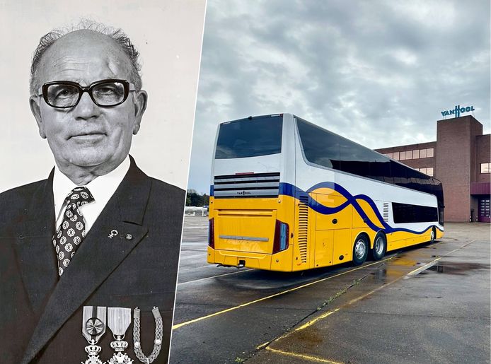 Oprichter Bernard van Hool / Het bijna lege parkeerterrein bij het busbedrijf.