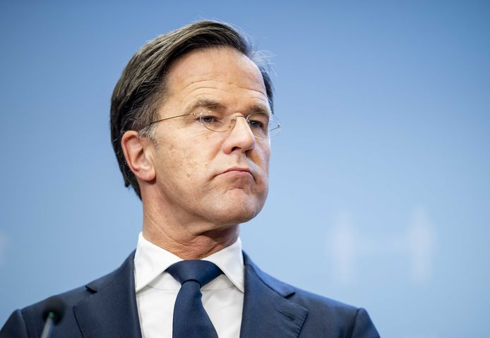 Minister-president Mark Rutte tijdens de coronapersconferentie.