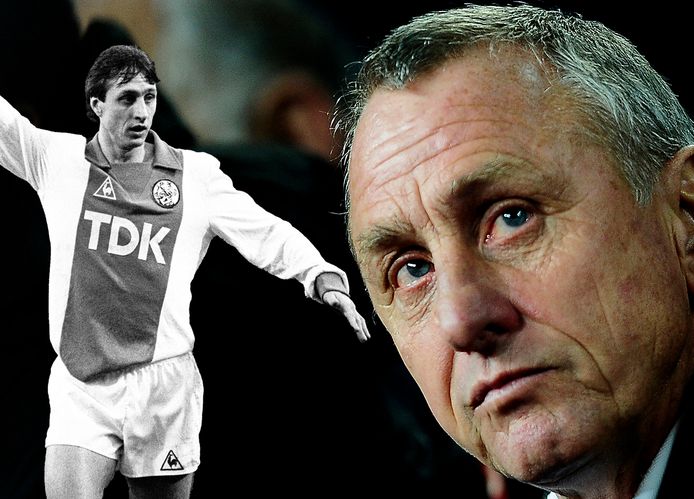 Johan Cruijff in 2009 en als Ajacied in 1982.