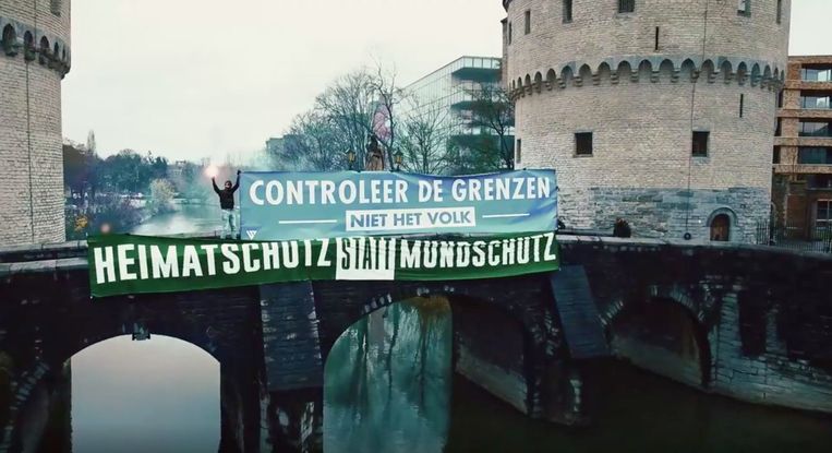 Fragment uit de video die Schild & Vrienden van het coronaprotest in Kortrijk verspreidde. Beeld rv