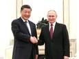 Xi Jinping en Vladimir Poetin in het Kremlin eerder vandaag.