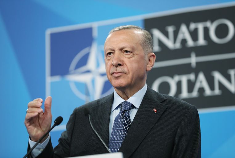 De Turkse president Erdogan gebruikt de Zweedse en Finse wens tot toetreding tot de Navo om de landen te dwingen enkele van zijn politieke tegenstanders uit te leveren. Beeld Anadolu Agency via Getty Images