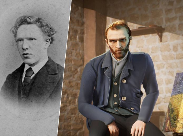 Links: de enige officieel erkende portretfoto van Vincent van Gogh (op 19-jarige leeftijd). Rechts: de virtuele Vincent van Gogh hoe hij eruit heeft moeten zien.