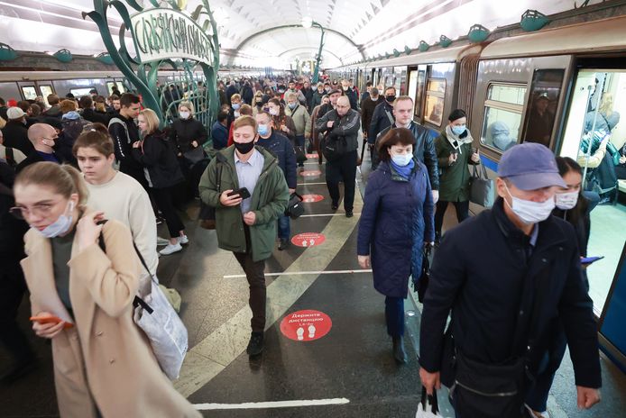 Image dans une station de métro de la capitale russe, Moscou, au début du mois.