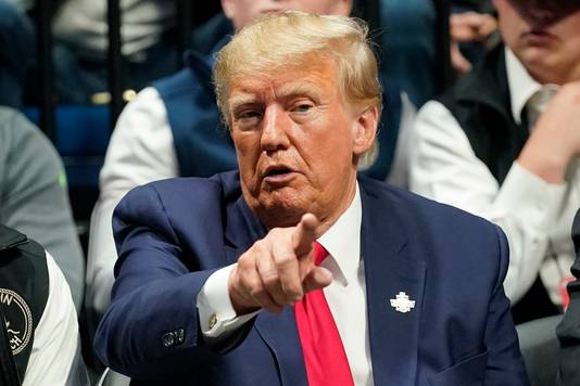 Voormalig president Donald J. Trump afgelopen 18 maart tijdens een worstelwedstrijd