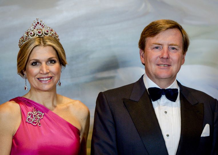 Koning Willem-Alexander en Hare Majesteit Koningin Maxima tijdens het staatsbanket op Rideau Hall. Beeld anp