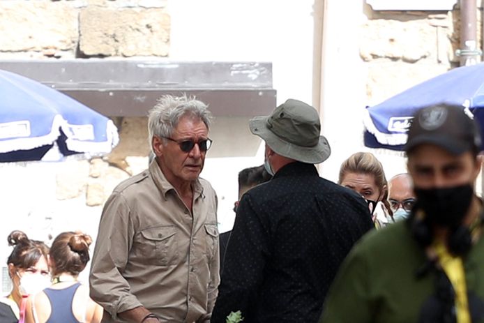 L'acteur Harrison Ford sur le tournage d'Indiana Jones, en Sicile
