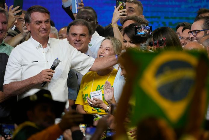 De Braziliaanse president Jair Bolsonaro tijdens een campagnebijeenkomst.