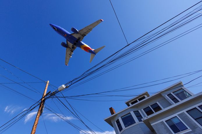 Un avion de la compagnie Southwest Airlines sur le point d'atterrir à San Diego (Californie, USA)
