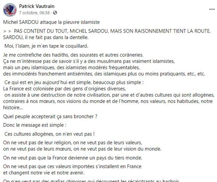 On Ne Veut Pas De Leur Religion Non Michel Sardou N A Pas Ecrit Cette Lettre Islamophobe People 7sur7 Be