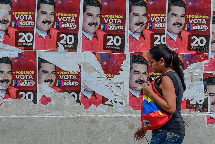 Affiches voor de herverkiezingen van de Venezolaanse president Nicolas Maduro in hoofdstad Caracas.