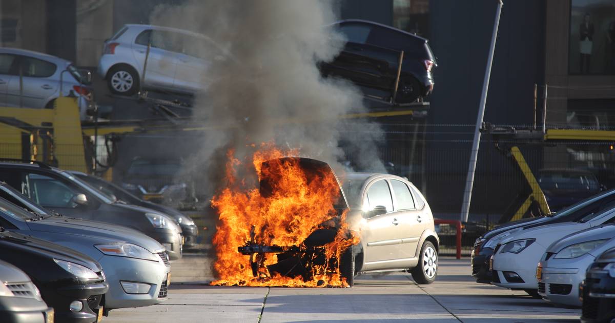 Vlammen op industrieterrein Barneveld auto volledig verwoest door