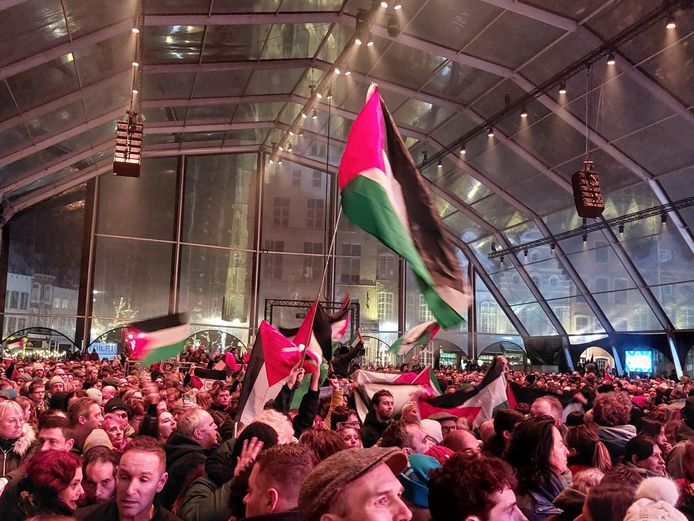 Palestijns protest tijdens het openingsfeest van het Europees Voorzitterschap 2024 in Mechelen