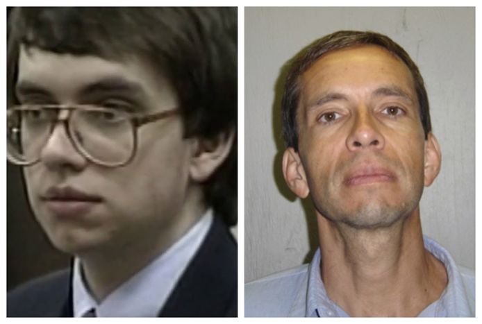 Jens Söring als prille twintiger tijdens zijn proces in 1990.  Rechts: de Duitser (53) op een foto die gevangenisinstanties deze week verspreidden