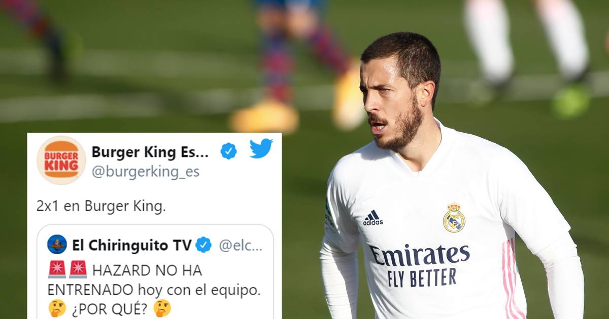 'Burger King España' weet waarom Eden Hazard niet op training was: "Er loopt een 2x1-aanbieding ...