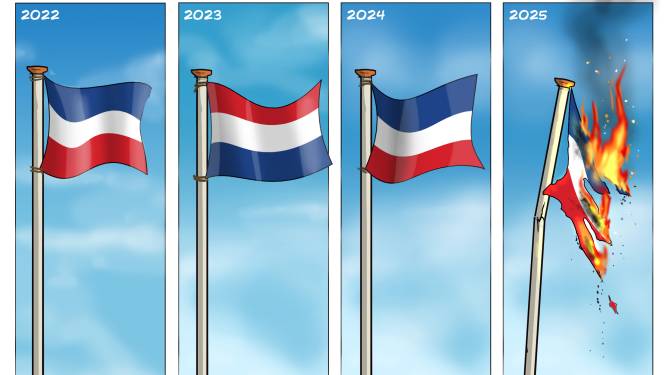 CARTOON | Hoe lang blijven de vlaggen rechtop, denk je?