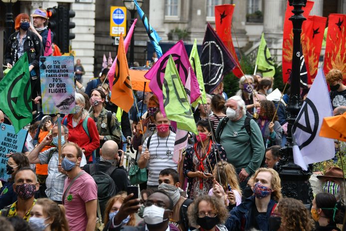 Een protestmars van Extinction Rebellion in Londen.