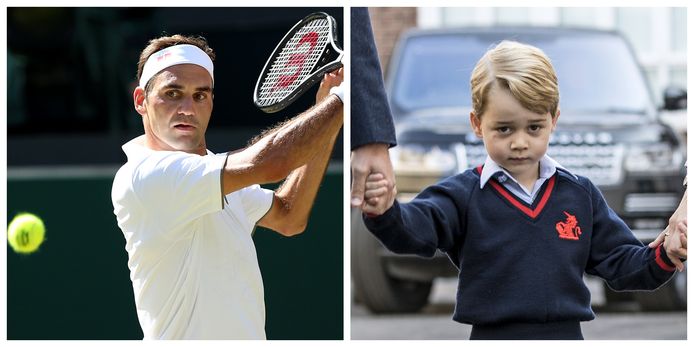 Roger Federer geeft tennisles aan prins George