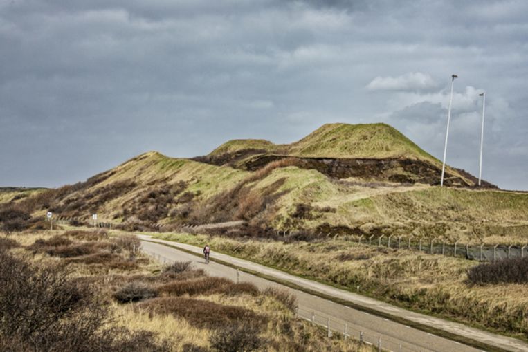 De heuvel in Wijk aan Zee die eruit ziet als een duin,  is een berg restafval van Tata Steel. Beeld Raymond Rutting / de Volkskrant