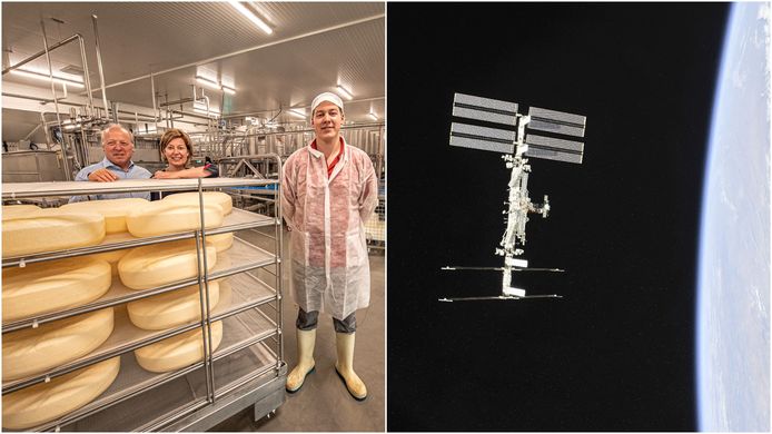 Louis-Philippe Deweer (rechts), Johan Deweer en Dominique Steyaert van Kaasboerderij ’t Groendal zijn trots dat er zelfs in het Internationaal Ruimtestation ISS van hun kazen wordt gesmuld.