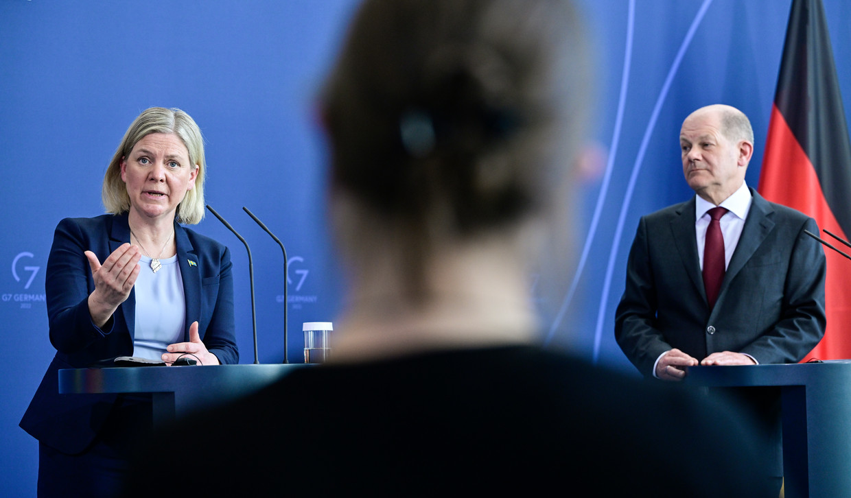 Swedish Prime Minister Magdalena Andersson arrived here with German Chancellor Olaf Scholz for a visit to Berlin last Monday.  AP . image