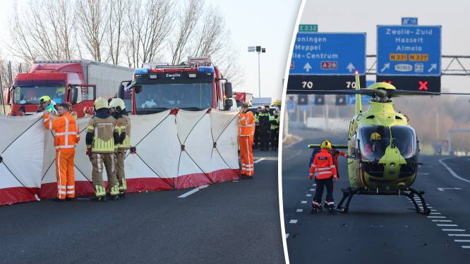 21-jarige vrouw uit Epe komt om het leven bij ongeval met vrachtwagens op A28 bij Zwolle