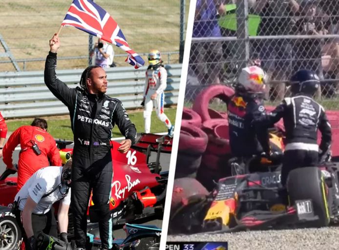 Hamilton na zijn zege in Silverstone en de crash van Verstappen.
