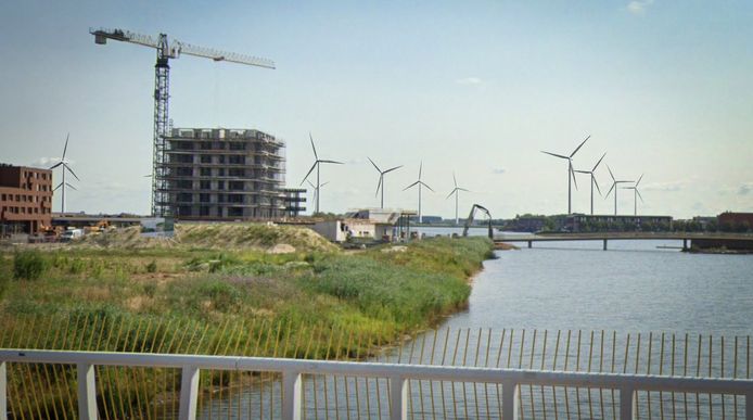 Impressie van het toekomstige windpark nabij de Groote Wielen volgens tegenstanders.