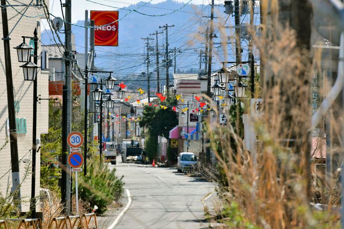 Archiefbeeld, 9 april. Het centrale gedeelte van de stad Okuma, Fukushima.