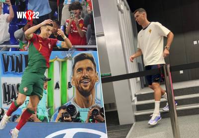 Ronaldo scoort - onder toeziend oog van Messi - als eerste op vijf WK's, maar wil daar weinig over kwijt: “Ik ben heel trots”