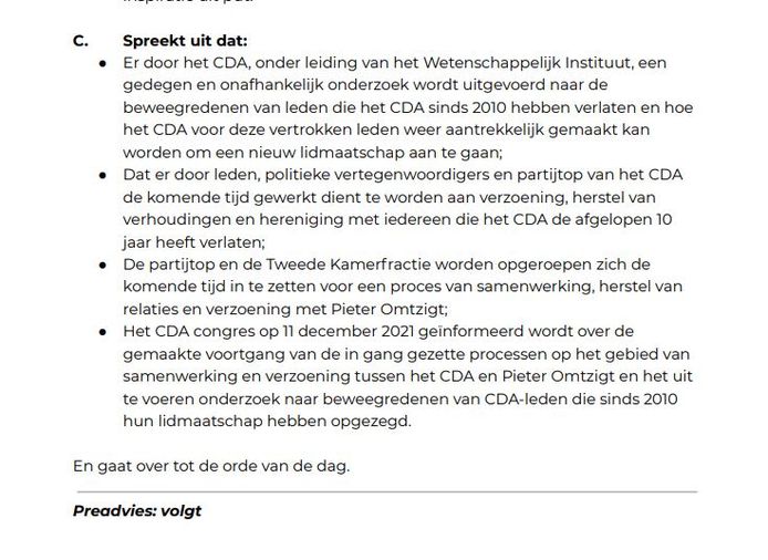 De tekst uit het verzoeningsvoorstel van diverse CDA-afdelingen.