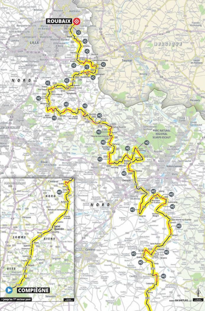 Route Parijs-Roubaix 2023