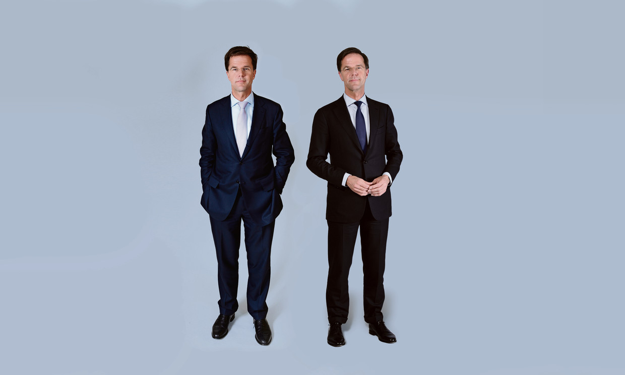 Premier Mark Rutte in 2010, het jaar dat hij premier werd, en in 2017, bij het aantreden van het kabinet-Rutte III.  Beeld Hollandse Hoogte / HilzVerhoeff