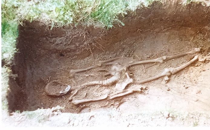 Een van de gevonden skeletten in het Merovingische grafveld in Gendt.