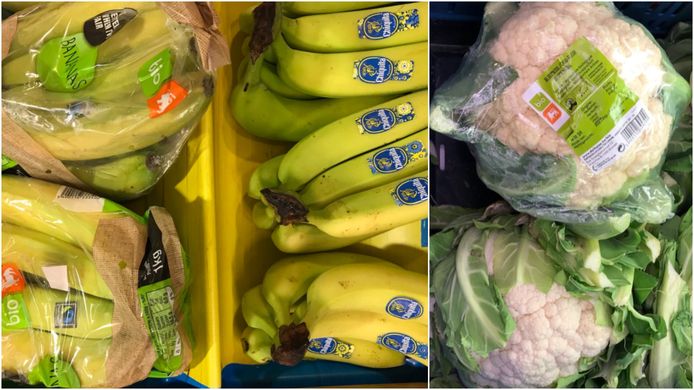 Jill Peeters tweette deze foto's van bananen en bloemkolen.
