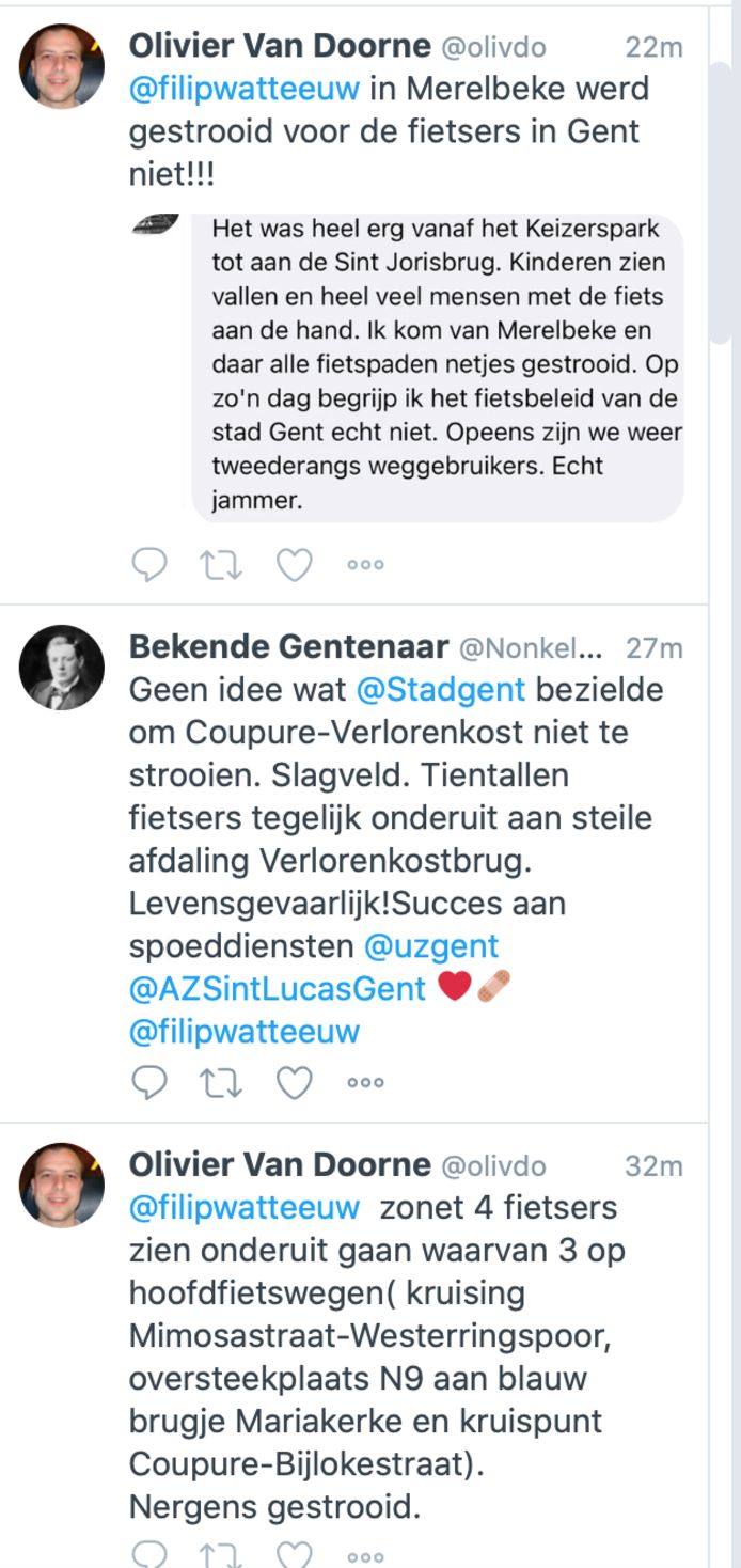 Twitter boos over de gladde bruggen en wegen in Gent