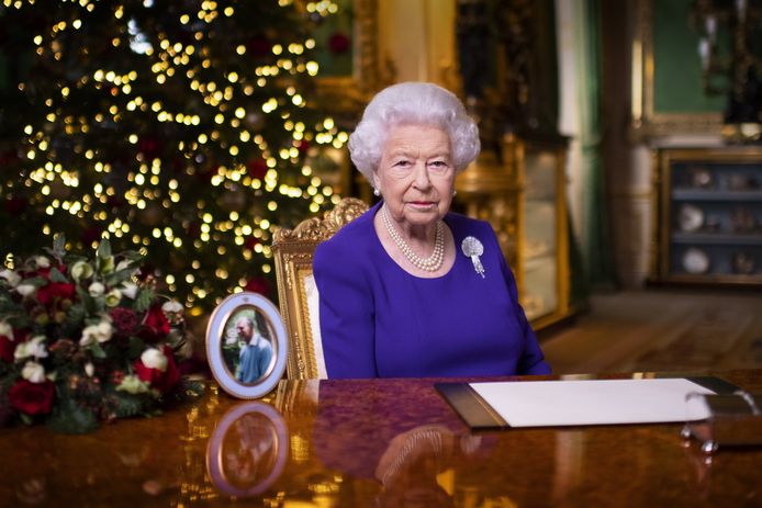 Queen Elizabeth tijdens haar echte kersttoespraak.