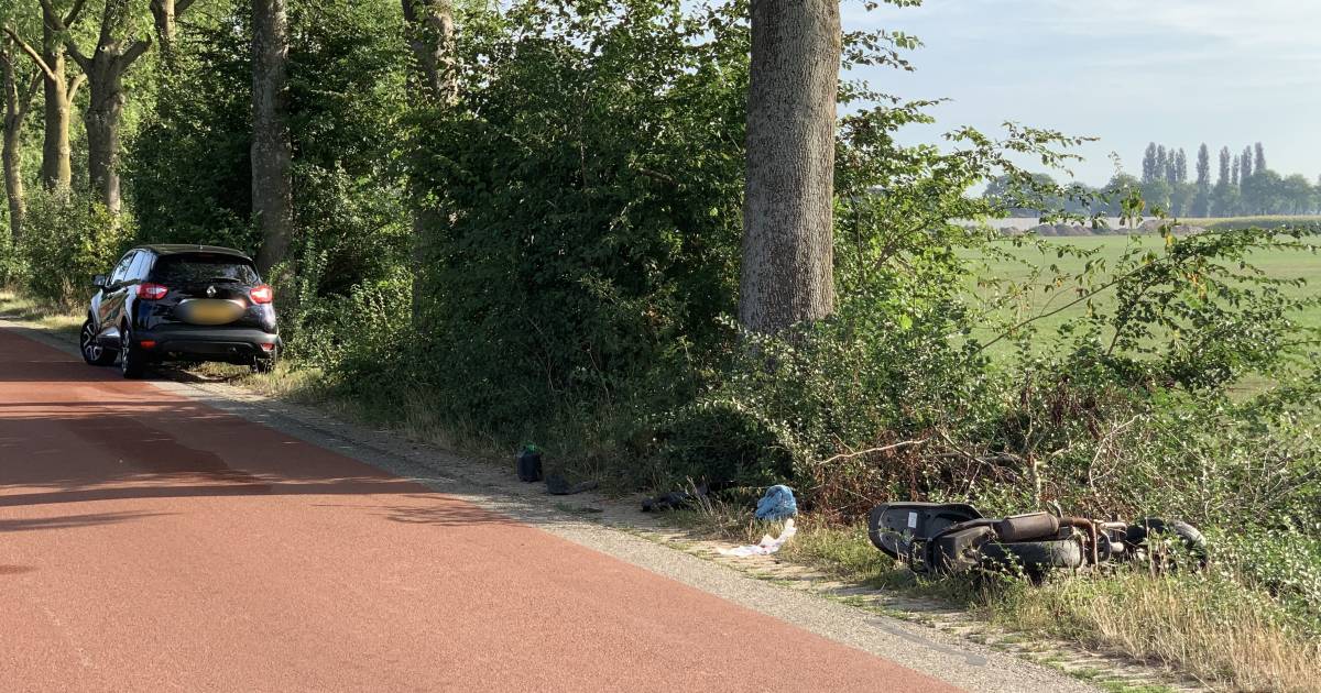 Politie vindt wapens in tas na ongeluk waarbij bijrijder van scooter gewond raakt.