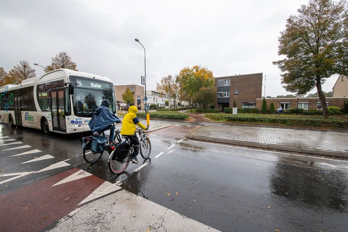 Het gaat vaak maar net goed op de oversteekplaats aan de Wapenrustlaan, zo ook hier: automobilisten zien fietsers te laat aankomen.