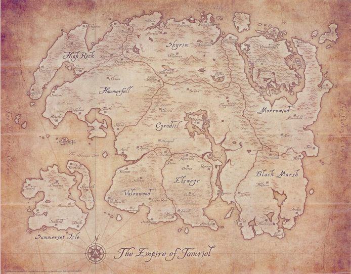 De kaart van Tamriel in zijn (min of meer) huidige vorm.